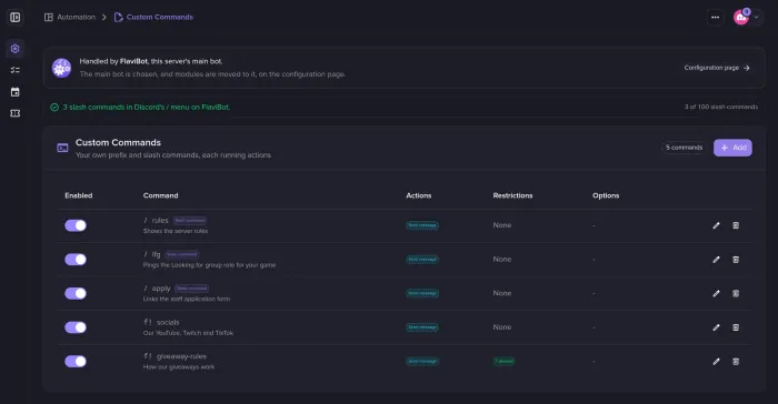 Vlastní příkazy screenshot 1